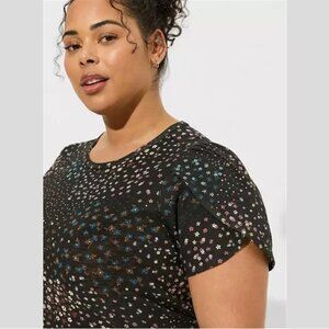 Torrid - Cotton Slub Jersey Crew Neck Tulip Sleeve Tee in Wild Ditsy Deep Black‍